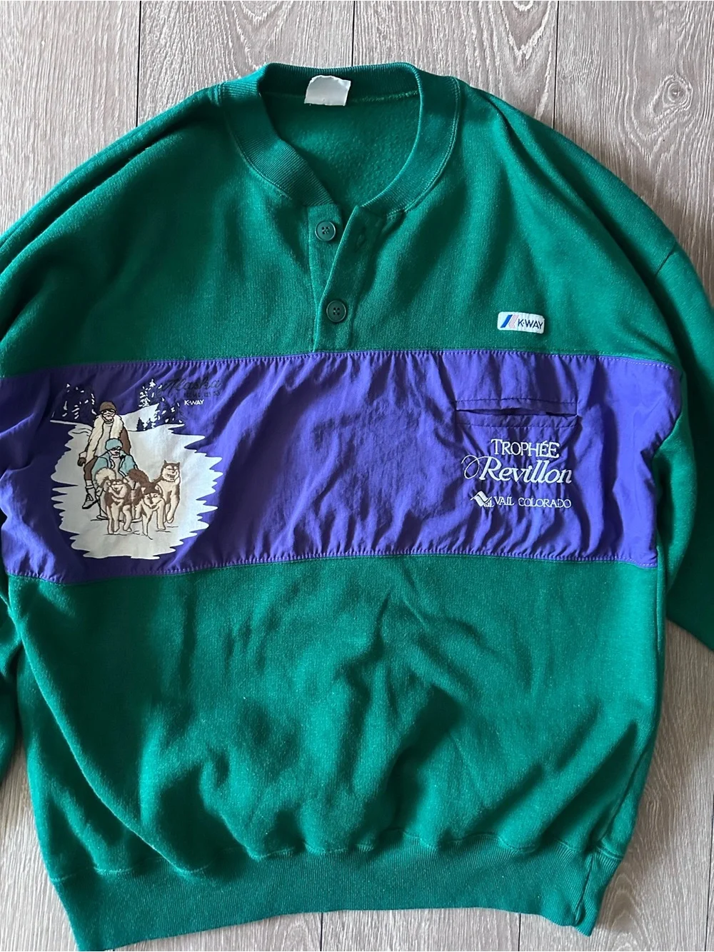 Vintage K-Way Trophée Revillon Vail Colorado Colorblock Crewneck Pullover